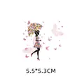 Colorful girl with floral umbrella and butterfly heat transfer sticker for clothing, 5.5x5.3cm - Floral Umbrella and Flower Dress Girl (AT0407) / 5.5*5.3CM