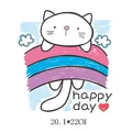 Cute cartoon white cat with happy day text heat transfer sticker for apparel 20.1x22cm - Happy Day Cat Style (DH0144)