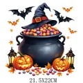 Halloween themed witch cauldron and pumpkin heat transfer decal in 21.5x22cm size. - DS0718 (Magic Cauldron)