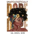 Heat transfer vinyl sticker with African woman graphic, sunflowers and 'DOPE' text design - 16.2x23.5cm
