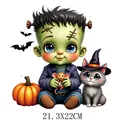 Adorable Frankenstein baby and pumpkin Halloween heat transfer decal for T-shirt printing - DS0719 (Baby Frankenstein)