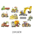 Set aus 9 Cartoon-Baufahrzeug-Bügelbildern, Bogengröße 24x16cm für Kleidung. - 24x16cm / Cartoon Baufahrzeug (DH0484)