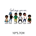 Heat transfer sticker with cartoon black boys and God says you are motivational quotes - 10x5.7cm