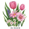 Pink floral DTF heat transfer sticker for DIY clothing decoration, size 20.9x22cm - Pink Tulip Illustration Set (DF0207)