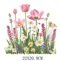 Vibrant pink tulips and white daisy heat transfer vinyl sticker for clothing 22x20.9cm - Clustered Pastoral Floral Design (DF0210)