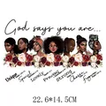 Religious Black women heat transfer sticker with floral design and Bible verses - 22.6x14.5cm