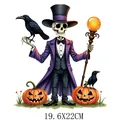Gothic Halloween skeleton gentleman and pumpkin heat transfer patch for T-shirt DIY decor - DS0721 (Top Hat Skeleton)