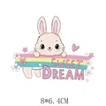 Cute pink cartoon rabbit heat transfer sticker for apparel decoration, 8x6.4cm size - Sweet Dream Rabbit Style (AT0962)
