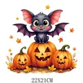 Cute Halloween bat and pumpkin heat transfer sticker for T-shirt DIY, size 22x21cm - DS0723 (Purple Eared Bat)