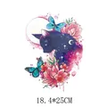 Galaxy cat heat transfer decal with flowers and butterflies, 18.4x25cm SKU - 18.4*25CM / Starry Night Cat DH0399