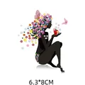 Cute floral girl silhouette heat transfer sticker measuring 6.3x8cm for custom clothing - 6.3*8CM