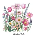 Large pink flower bouquet heat transfer sticker decal for clothing decoration, 22x20.9cm - Realistic Spring Garden Flowers (DF0213)