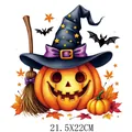 Halloween pumpkin with witch hat heat transfer sticker for T-shirt DIY, 21.5x22cm size - DS0724 (Anthropomorphic Pumpkin)