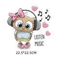 Cute cartoon owl with headphones heat transfer sticker for clothing DIY, 22.5x22.5cm size - Music Owl Style (DH0215)