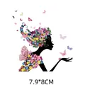 Colorful girl silhouette with flowers and butterflies heat transfer iron-on sticker, 7.9x8cm. - 7.9*8CM