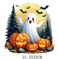 Cute Halloween ghost and pumpkin heat transfer sticker for T-shirts, size 21.5x22cm - DS0725 (Ghost with Open Hands)