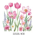 Pink tulip and daisy floral heat transfer patch for clothing DIY, 22x20.9cm size - Pink Tulip Illustration Combo (DF0214)