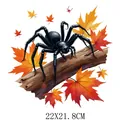 Halloween black spider on branch with maple leaves heat transfer patch, 22x21.8cm - DS0726 (Realistic Black Spider)