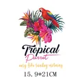 Vibrant tropical parrot and hibiscus flower heat transfer patch for DIY apparel - Tropical Parrot Style (DH0301)