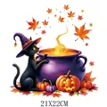 Halloween witch cat and pumpkin heat transfer sticker for T-shirts, 21x22cm size. - DS0727 (Magic Black Cat)