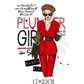 Stylish lady in red suit illustration heat transfer sticker for clothing 17x23cm size - Red Suit Fashion Woman (DH0792)