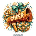 Cheer megaphone and pom-poms heat transfer sticker, 22x22cm DTF iron-on decal for clothing - Cheerleading Horn Style (DS2120) / 22x22cm
