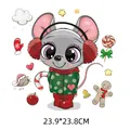 Feestelijke kerstmuis cartoon warmteoverdracht sticker voor kleding, maat 23,9x23,8 cm - 23.9x23.8cm