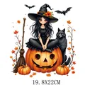 Cute Halloween witch and pumpkin heat transfer decal for T-shirt DIY crafts, 19.8x22cm - DS0728 (Pumpkin Girl and Wolf)