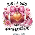 Girly American football heat transfer sticker with pink bow and hearts, size 22x21.8cm - Football Girl Style (DS2121) / 22x21.8cm