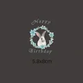Patch thermocollant lapin de dessin animé et couronne de fleurs, texte Joyeux Anniversaire - 5.8x8cm