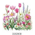 Floral heat transfer sticker with pink tulips and daisies for clothing, 22x20cm size - Exquisite Pink Floral Illustration (DF0218)