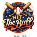 Colorful baseball theme heat transfer decal with Hit The Ball lettering, 22x21.5cm - Hit The Ball Style (DS2122)