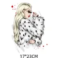 Fashionable woman illustration heat transfer patch for clothing decoration, size 17x23cm. - Leopard Fur Fashion Woman (DH0807)
