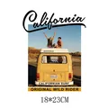 Vintage California van heat transfer sticker for DIY clothing 18x23cm pattern - Retro Camper Style (DH0377)