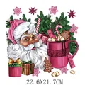 Vibrant pink Santa Claus and holiday mug iron-on heat transfer decal for apparel - 22.6x21.7cm