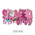 Pink Santa Claus and baby text heat transfer decal for Christmas DIY clothing decoration - 25x14cm