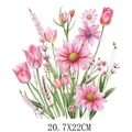 Pink floral heat transfer sticker for clothing DIY decoration, 20.7x22cm size variant. - Elegant Pink Series Transfer (DF0221)