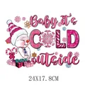 Pink festive Christmas snowman heat transfer decal for clothes patch size 24x17.8cm - 24X17.8cm