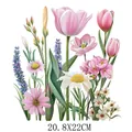 Vibrant pink and white floral heat transfer sticker for clothing, measuring 20.8x22cm - Tulip Daisy Lavender Combo (DF0222)