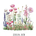 Vibrant pink wildflower heat transfer decal for clothing, size 23x19.3cm variant - Wildflower Meadow Scene Design (DF0223)