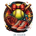 Baseball and softball themed graphic heat transfer patch with glove and bats 20.6x22cm - Retro Sport Style (DS2127)