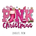 Pink Christmas iron-on transfer sticker for clothing, 24x17.7cm festive design - 24X17.7cm