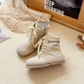 Classic beige children's high-top Martin boots in retro suede and canvas fabric - Size 26 (16.2cm) / Off White