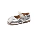 Chaussures Mary Jane argentées pour filles avec bride en perles et nœud élégant - Argent