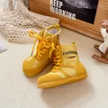 Vintage yellow high-top children's Martin boots with premium suede and denim texture - Size 26 (16.2cm) / Yellow