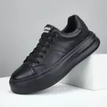 Ανδρικά casual sneakers από γνήσιο μαύρο δέρμα με χοντρή σόλα - Μαύρο