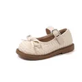Off-white girls' French style Mary Jane flats with woven texture and delicate bow detail - Size 23 Inner Length 15CM / Beige