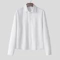Men's long-sleeve casual shirt with classic white and black vertical pinstripes - S / Tops / White