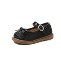 Classic black girls' Mary Jane flats with bow detail and woven texture for autumn wear. - Size 23 Inner Length 15CM / Black