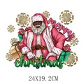 Pink Santa Claus heat transfer sticker for clothing, Black Santa design, 24x19.2cm - 24x19.2cm